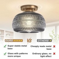 Oykyohei Semi Flush Mount Ceiling Light Upgraded Modern Close To Ceiling Light Fixture With Grey Glass Gold Indoor Kitchen Ligh