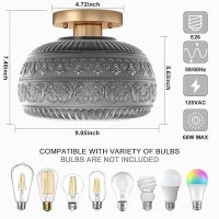 Oykyohei Semi Flush Mount Ceiling Light Upgraded Modern Close To Ceiling Light Fixture With Grey Glass Gold Indoor Kitchen Ligh