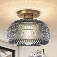 Oykyohei Semi Flush Mount Ceiling Light Upgraded Modern Close To Ceiling Light Fixture With Grey Glass Gold Indoor Kitchen Ligh