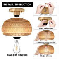 Oykyohei Semi Flush Mount Ceiling Light Upgraded Modern Close To Ceiling Light Fixture With Amber Glass Gold Indoor Kitchen Lig