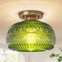 Oykyohei Semi Flush Mount Ceiling Light Fixture 11 Vintage Gold Hallway Lights Fixture Ceiling With Green Glass For Kitchen