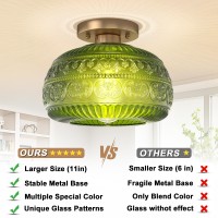 Oykyohei Semi Flush Mount Ceiling Light Fixture 11 Vintage Gold Hallway Lights Fixture Ceiling With Green Glass For Kitchen