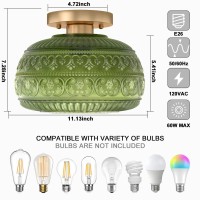 Oykyohei Semi Flush Mount Ceiling Light Fixture 11 Vintage Gold Hallway Lights Fixture Ceiling With Green Glass For Kitchen