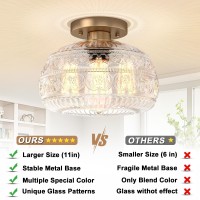 Oykyohei Semi Flush Mount Ceiling Light Fixture 11 Vintage Gold Hallway Lights Fixture Ceiling With Clear Glass For Kitchen