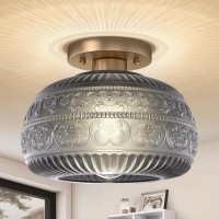 Oykyohei Semi Flush Mount Ceiling Light Fixture 11 Vintage Gold Hallway Lights Fixture Ceiling With Grey Glass For Kitchen H