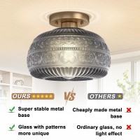 Oykyohei Semi Flush Mount Ceiling Light Fixture 11 Vintage Gold Hallway Lights Fixture Ceiling With Grey Glass For Kitchen H