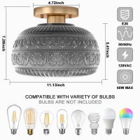 Oykyohei Semi Flush Mount Ceiling Light Fixture 11 Vintage Gold Hallway Lights Fixture Ceiling With Grey Glass For Kitchen H