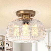 Oykyohei Semi Flush Mount Ceiling Light Upgraded Modern Close To Ceiling Light Fixture With Clear Glass Gold Indoor Kitchen Lig