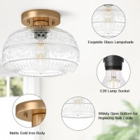 Oykyohei Semi Flush Mount Ceiling Light Upgraded Modern Close To Ceiling Light Fixture With Clear Glass Gold Indoor Kitchen Lig