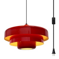 Doungros Hanging Lamp Plug In Red Pendant Light Fixtures Mid Century Modern Pendant Lamp Nordic Style Pendant Lighting Metal Sha