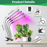 Garpsen Grow Lights For Indoor Plants 80 Leds Full Spectrum Plant Light With Clip 5 Dimming Levels 3 Colors Grow Lamp With T