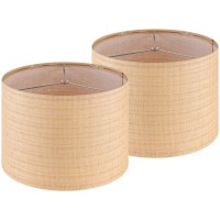 Jerhous Paper Woven Drum Lamp Shades Set Of 2 Medium Yellowbrown Lampshade 13Top X 13Bottom X 10Highspider Farmhouse La