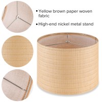 Jerhous Paper Woven Drum Lamp Shades Set Of 2 Medium Yellowbrown Lampshade 13Top X 13Bottom X 10Highspider Farmhouse La