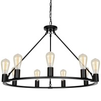 Senyshilon Wagon Wheel Chandelier Black Farmhouse Chandeliers For Dining Room Light Fixture 9Light Dia 32 Rustic Industrial