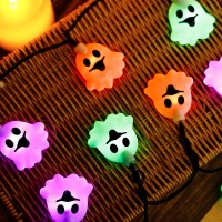 Recesky 70 Led Halloween String Lights 34Ft Purple Ghost String Light With Timing Function Connectable 8 Modes Halloween Ligh