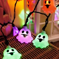 Recesky 70 Led Halloween String Lights 34Ft Purple Ghost String Light With Timing Function Connectable 8 Modes Halloween Ligh