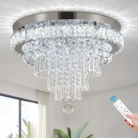 Frixchur Crystal Chandeliers Led Crystal Ceiling Light Fixture With Remote Large Flush Mount Chandelier Ceiling Light For Living