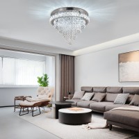 Frixchur Crystal Chandeliers Led Crystal Ceiling Light Fixture With Remote Large Flush Mount Chandelier Ceiling Light For Living