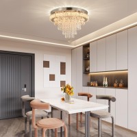 Frixchur Crystal Chandeliers Led Crystal Ceiling Light Fixture With Remote Large Flush Mount Chandelier Ceiling Light For Living