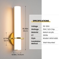 Aijiasi Wall Sconces Gold Wall Sconces Set Of Two Modern Bathroom Sconce 15W Dimmable Led Wall Sconce Light With Acrylic Lamps