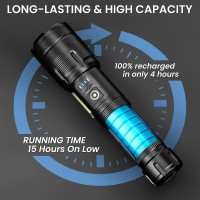 Gdplus Rechargeable Flashlight 990000 High Lumens Super Bright Led Flashlight With 7 Modes Waterproof Powerful Flash Light For