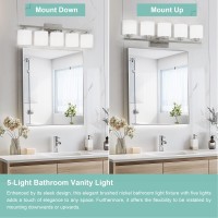 Honesorn Bathroom Light Fixtures 5Light Bathroom Vanity Light Brushed Nickel Modern Vanity Lights For Bathroom With Frosted S