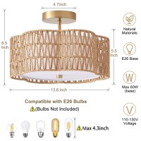 Giutna 136 Boho Light Fixtures Flush Mount 3Light Rattan Ceiling Light Fixtures Flush Mount Gold For Bedroom Flowershaped