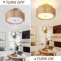 Giutna 136 Boho Light Fixtures Flush Mount 3Light Rattan Ceiling Light Fixtures Flush Mount Gold For Bedroom Flowershaped