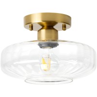 Huawiya Ceiling Light Fixture With Textured Glass 10 Inch Gold Finish E26 Socket Semi Flush Mount Ceiling Light For Hallway Po