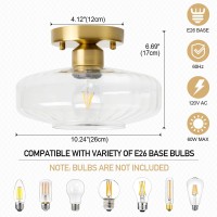 Huawiya Ceiling Light Fixture With Textured Glass 10 Inch Gold Finish E26 Socket Semi Flush Mount Ceiling Light For Hallway Po