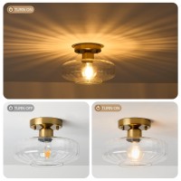 Huawiya Ceiling Light Fixture With Textured Glass 10 Inch Gold Finish E26 Socket Semi Flush Mount Ceiling Light For Hallway Po