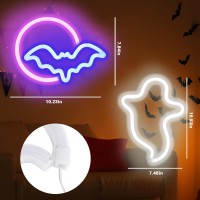 Brightdeck 2 Pack Halloween Neon Signs White Ghost Blue Bat Full Moon Neon Lights Decorations Usbbattery Powered Led Neon Si