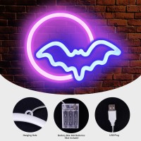 Brightdeck 2 Pack Halloween Neon Signs White Ghost Blue Bat Full Moon Neon Lights Decorations Usbbattery Powered Led Neon Si