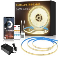 Yeewhale 164Ft Cob Led Light Strip 3000K Warm White Dimmable Dc 24V Flexible Led Tape Light For Bedroom With Remote And App Co