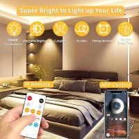 Yeewhale 164Ft Cob Led Light Strip 3000K Warm White Dimmable Dc 24V Flexible Led Tape Light For Bedroom With Remote And App Co