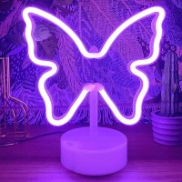 Vifulin Neon Butterfly Sign Purple Neon Light Usbbattery Operated Butterfly Led Signs Night Lights Room Decor For Girls Bedroo