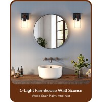 Edishine Wall Sconces Set Of 2 Farmhouse Vanity Light Fixtures With Clear Glass Shade Dark Brown Wood Grain Paint 1Light Wa