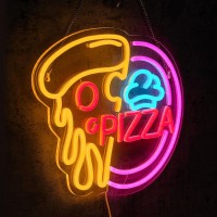 Virlusy Pizza Neon Sign For Wall Decor Dimmable Led Lights Signs Pizza Shaped Signs For Business Neon Light Room Decor For Kitch