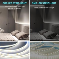 Yeewhale 164Ft Cob Led Strip Lights White Dimmable Dc 24V 6000K Flexible Led Tape Light For Bedroom With Remote And App Contro