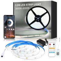 Yeewhale 164Ft Cob Led Strip Lights 6000K White Dimmable Dc 24V Flexible Led Tape Light For Bedroom With Remote And App Contro