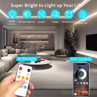 Yeewhale 164Ft Cob Led Strip Lights 6000K White Dimmable Dc 24V Flexible Led Tape Light For Bedroom With Remote And App Contro