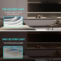 Yeewhale 164Ft Cob Led Strip Lights 6000K White Dimmable Dc 24V Flexible Led Tape Light For Bedroom With Remote And App Contro