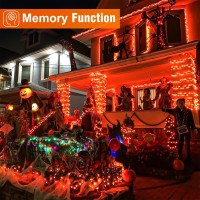 Nielfoi Orange Halloween Lights 100Ft 300 Led Halloween String Lights With 8 Modes Waterproof Plug In Green Wire Halloween Dec