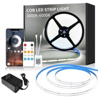 Yeewhale Cob Led Strip Lights 164Ft 6000K Dc 24V Dimmable White Flexible Led Rope Lights For Bedroom With Remote And App Contro