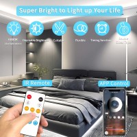 Yeewhale Cob Led Strip Lights 164Ft 6000K Dc 24V Dimmable White Flexible Led Rope Lights For Bedroom With Remote And App Contro