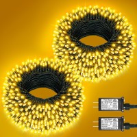 2 Pack Christmas Lights Outdoor Total 200Ft 600Led Christmas Tree Lights With 8 Modes Waterproof Green Wire String Lights For