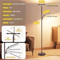 Coucrek Led Floor Lamp 48W 4000Lm Super Bright Torchiere Floor Lamp With Adjustable Reading Light Dimmable Standing Lamp With