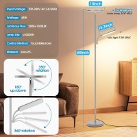 Coucrek Led Floor Lamp 48W 4000Lm Super Bright Torchiere Floor Lamp With Adjustable Reading Light Dimmable Standing Lamp With