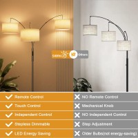 Sibrille 36W Led Arc Floor Lamp With 3 Fabric Shades 3000Lm Super Bright Standing Lamp With Remote Control Touch Stepless Di