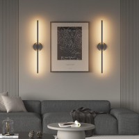 Coinmit 28In Black Wall Sconce Set Of Two Hardwired 3000K Led Modern Wall Light Fixture 360 Rotatable For Living Room Hallway Be